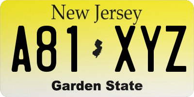 NJ license plate A81XYZ