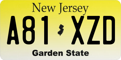 NJ license plate A81XZD