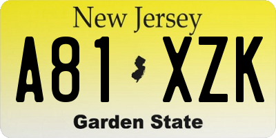 NJ license plate A81XZK