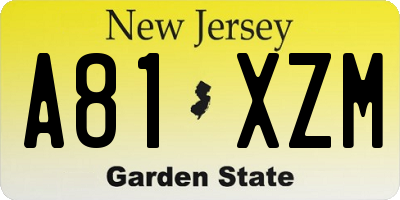 NJ license plate A81XZM
