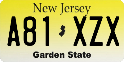 NJ license plate A81XZX