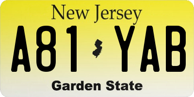 NJ license plate A81YAB