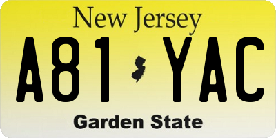 NJ license plate A81YAC
