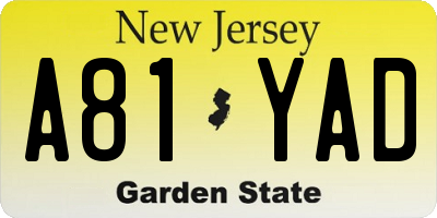 NJ license plate A81YAD