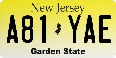 NJ license plate A81YAE