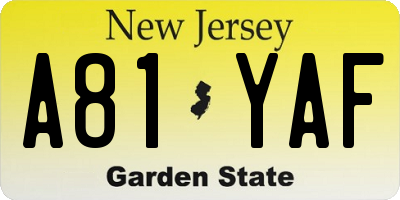 NJ license plate A81YAF