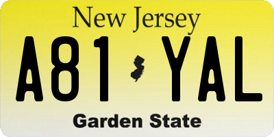 NJ license plate A81YAL