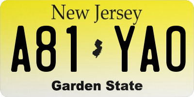 NJ license plate A81YAO