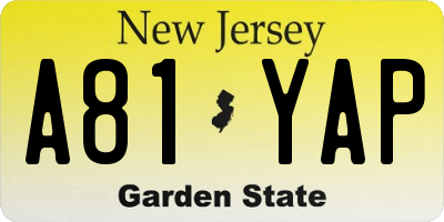 NJ license plate A81YAP
