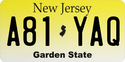 NJ license plate A81YAQ