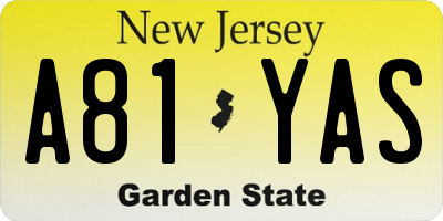 NJ license plate A81YAS
