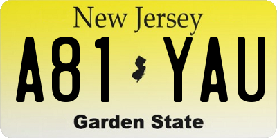 NJ license plate A81YAU