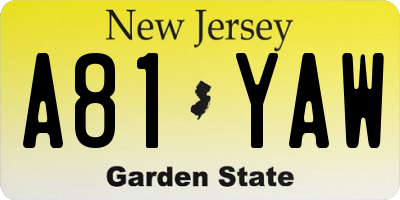 NJ license plate A81YAW
