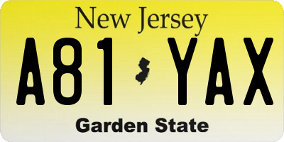 NJ license plate A81YAX