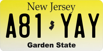 NJ license plate A81YAY