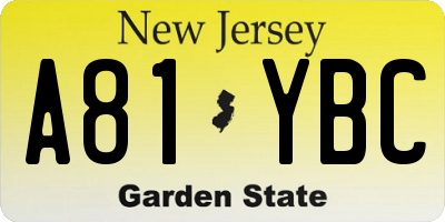 NJ license plate A81YBC