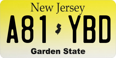 NJ license plate A81YBD