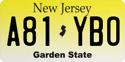 NJ license plate A81YBO
