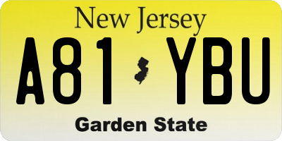 NJ license plate A81YBU