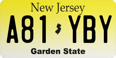 NJ license plate A81YBY