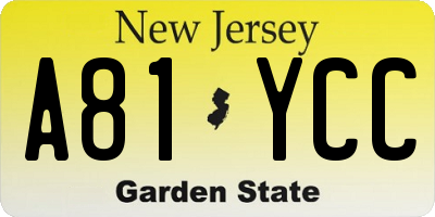 NJ license plate A81YCC