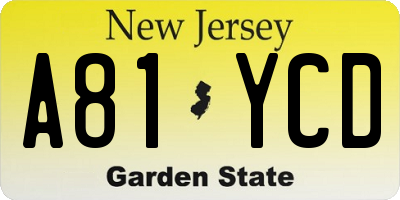 NJ license plate A81YCD