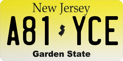 NJ license plate A81YCE