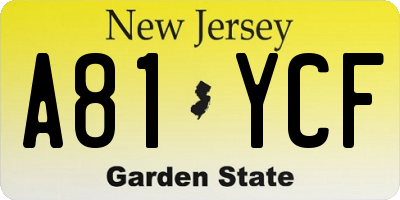 NJ license plate A81YCF