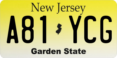 NJ license plate A81YCG