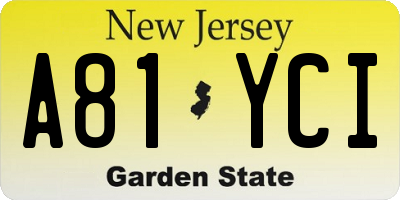 NJ license plate A81YCI