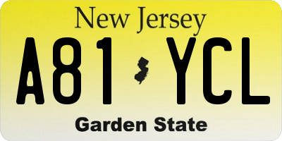 NJ license plate A81YCL