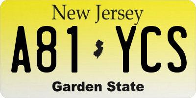 NJ license plate A81YCS