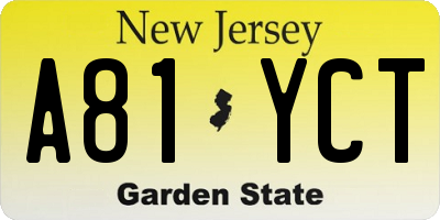 NJ license plate A81YCT