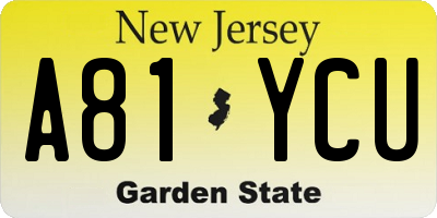 NJ license plate A81YCU