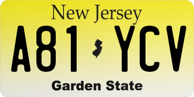 NJ license plate A81YCV