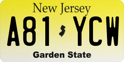 NJ license plate A81YCW