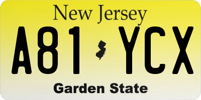 NJ license plate A81YCX