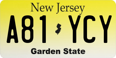 NJ license plate A81YCY