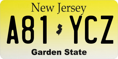 NJ license plate A81YCZ