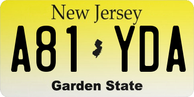 NJ license plate A81YDA