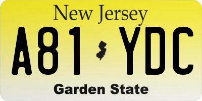 NJ license plate A81YDC