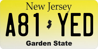 NJ license plate A81YED