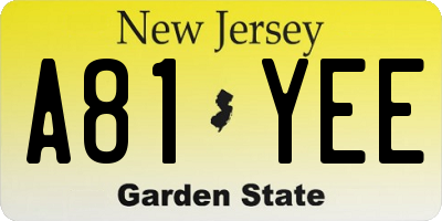 NJ license plate A81YEE