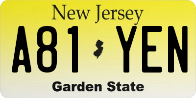 NJ license plate A81YEN