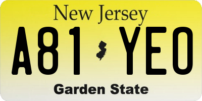 NJ license plate A81YEO