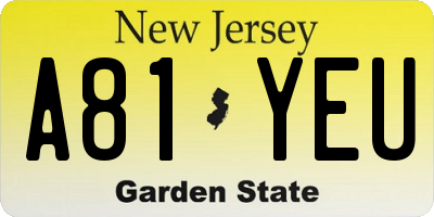 NJ license plate A81YEU