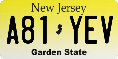 NJ license plate A81YEV