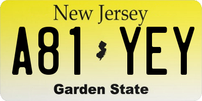 NJ license plate A81YEY
