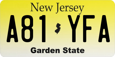 NJ license plate A81YFA