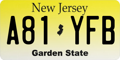 NJ license plate A81YFB